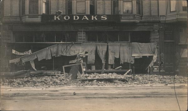 Smith Bros storefront after the earthquake and fire