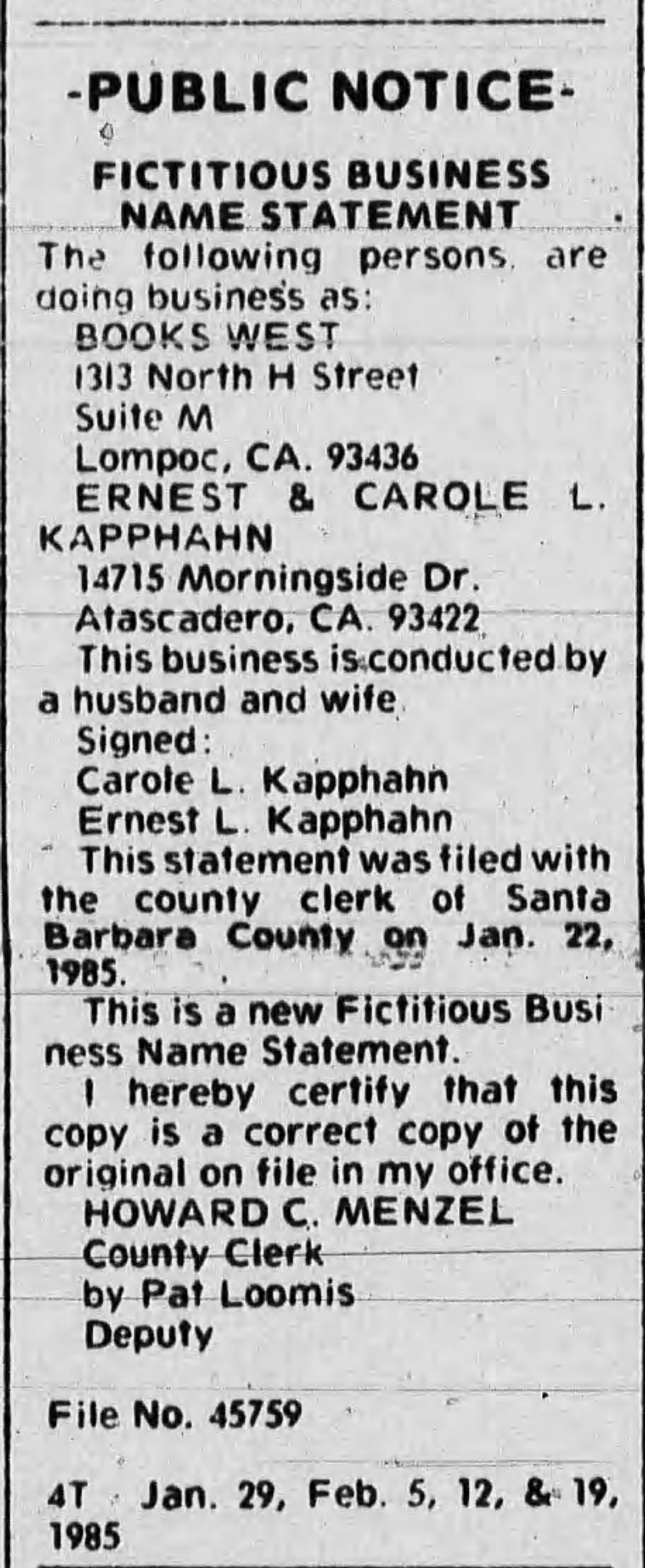 The Lompoc Record (Jan 29, 1985)